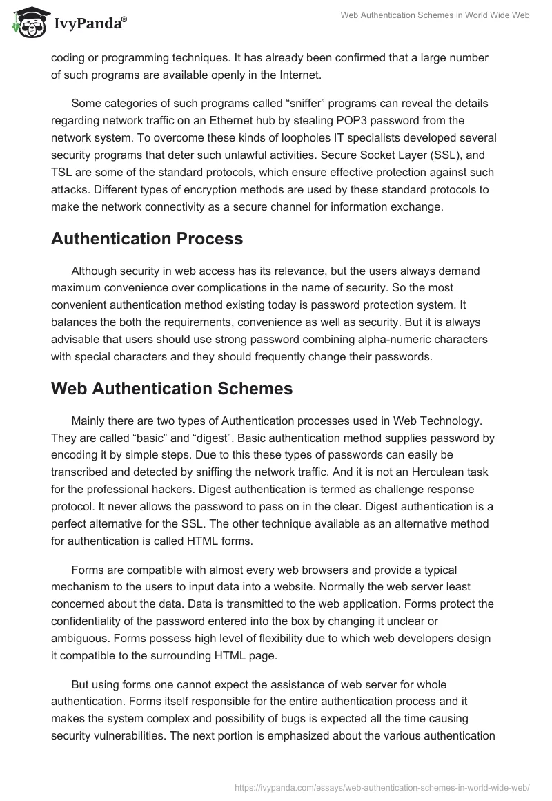 Web Authentication Schemes in World Wide Web. Page 2