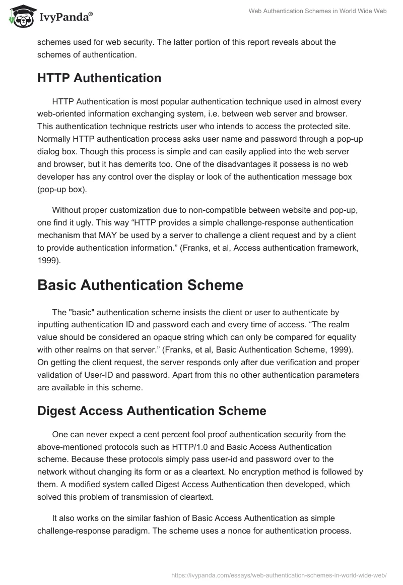Web Authentication Schemes in World Wide Web. Page 3