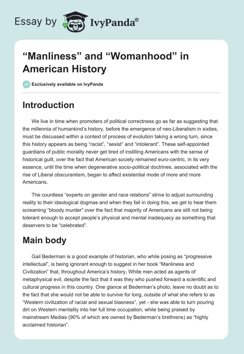 “Manliness” and “Womanhood” in American History. Page 1
