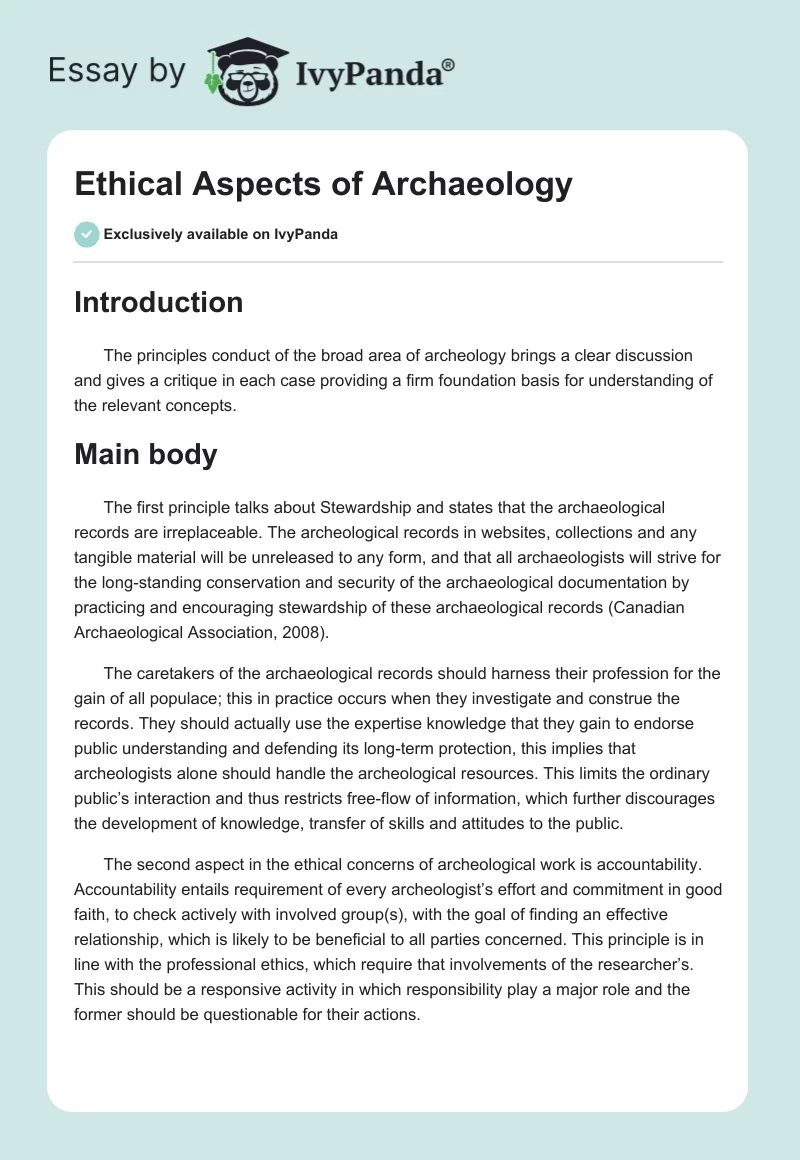 Ethical Aspects of Archaeology. Page 1