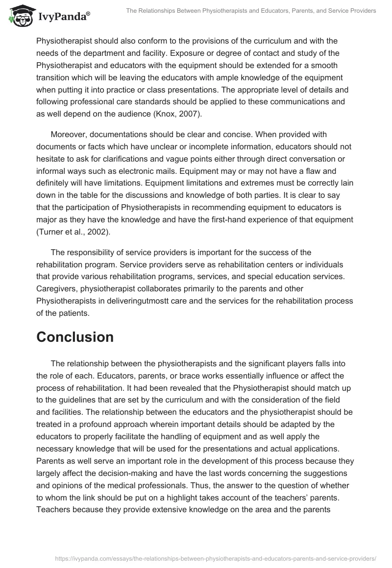 The Relationships Between Physiotherapists and Educators, Parents, and Service Providers. Page 3