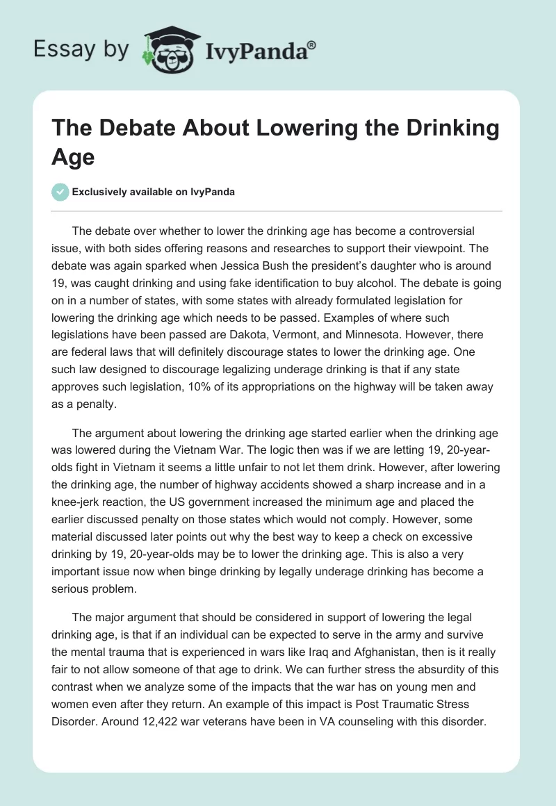 The Debate About Lowering the Drinking Age. Page 1