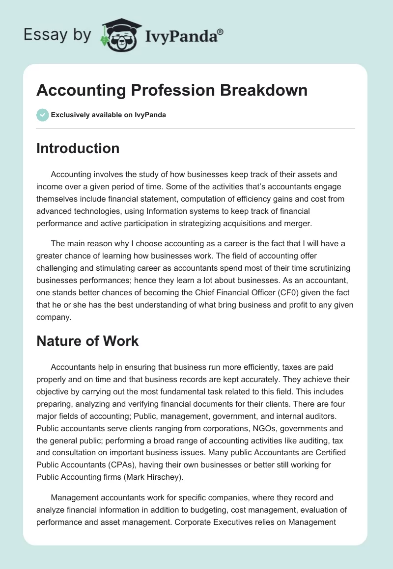 Accounting Profession Breakdown. Page 1