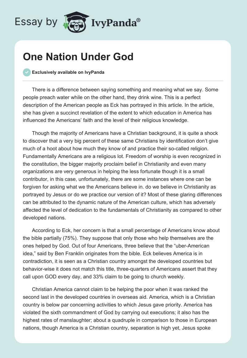 One Nation Under God. Page 1