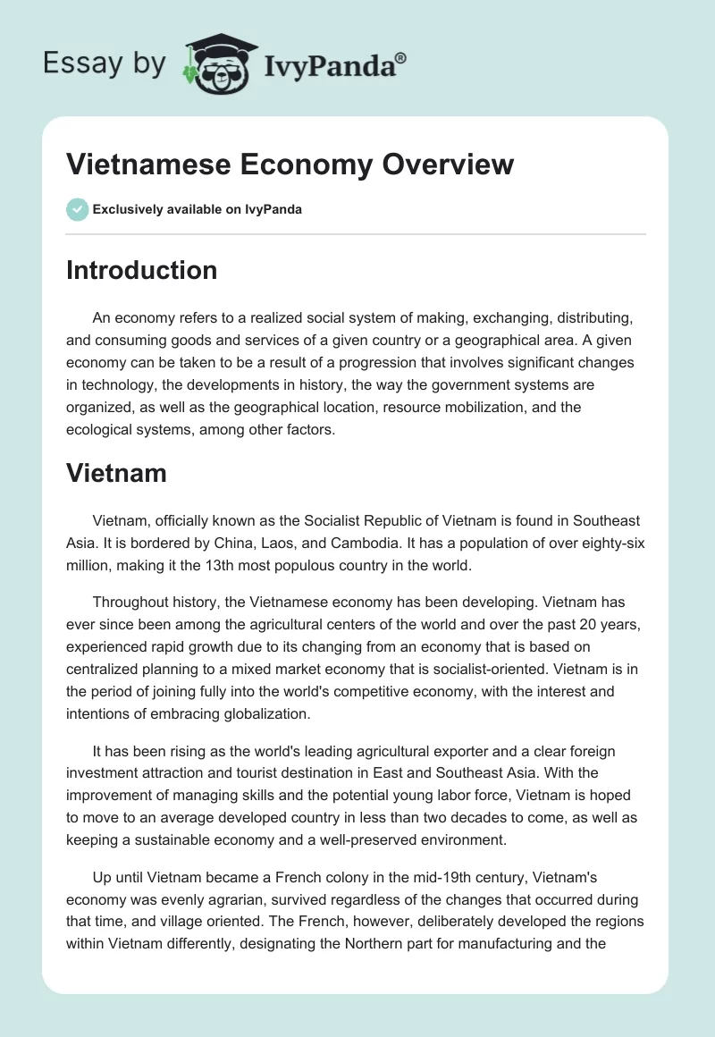 Vietnamese Economy Overview. Page 1