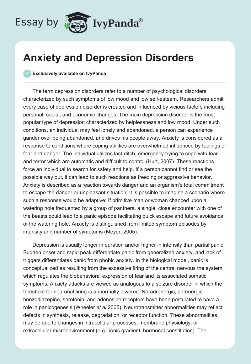 Anxiety and Depression Disorders. Page 1