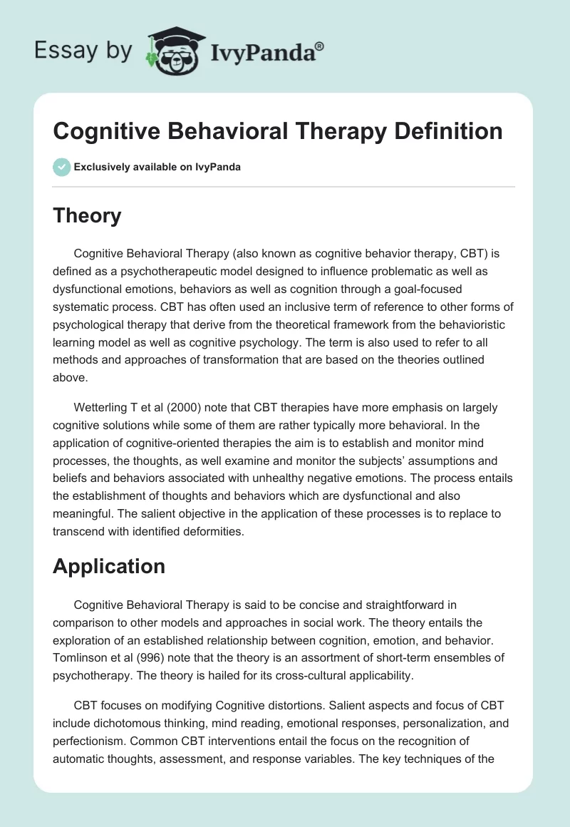 Cognitive Behavioral Therapy Definition. Page 1
