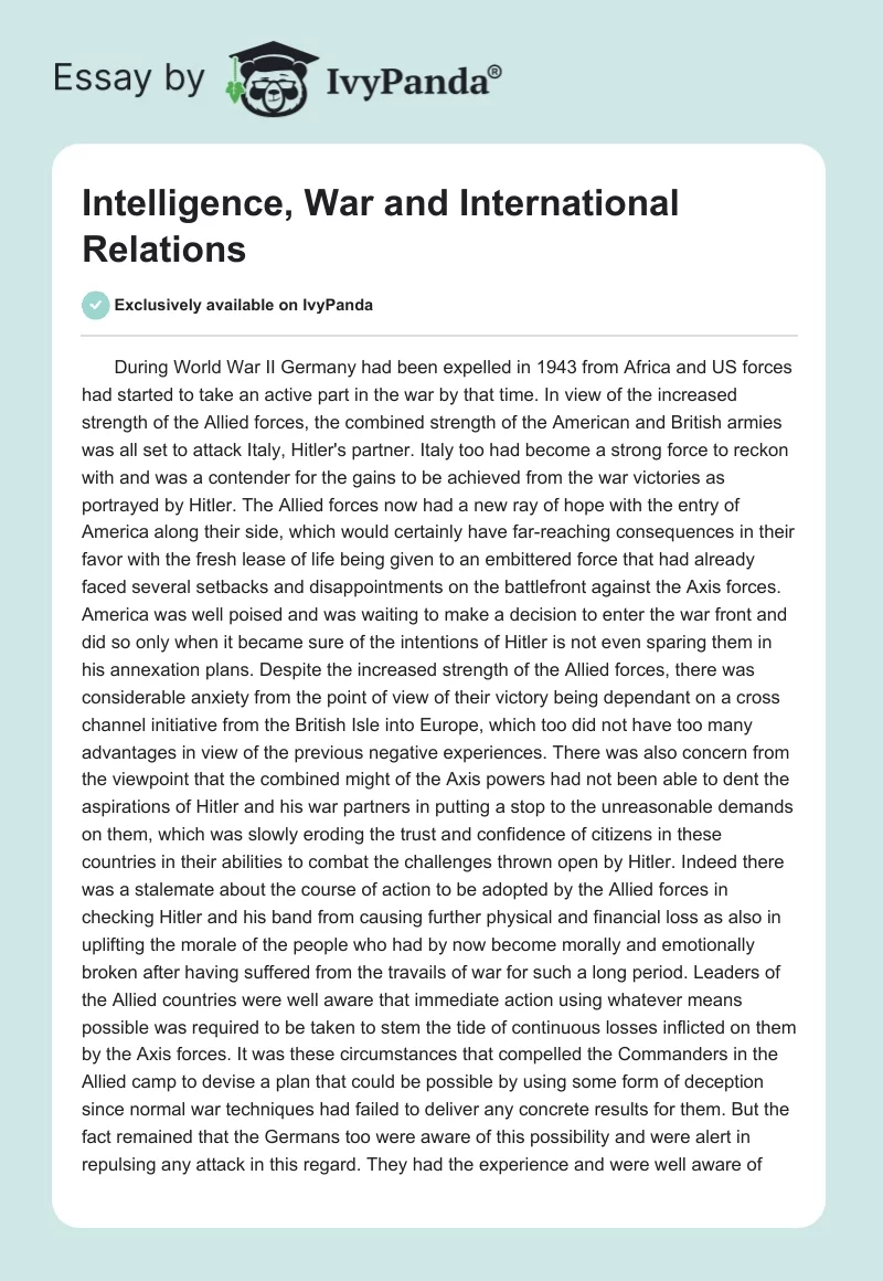 Intelligence, War and International Relations. Page 1