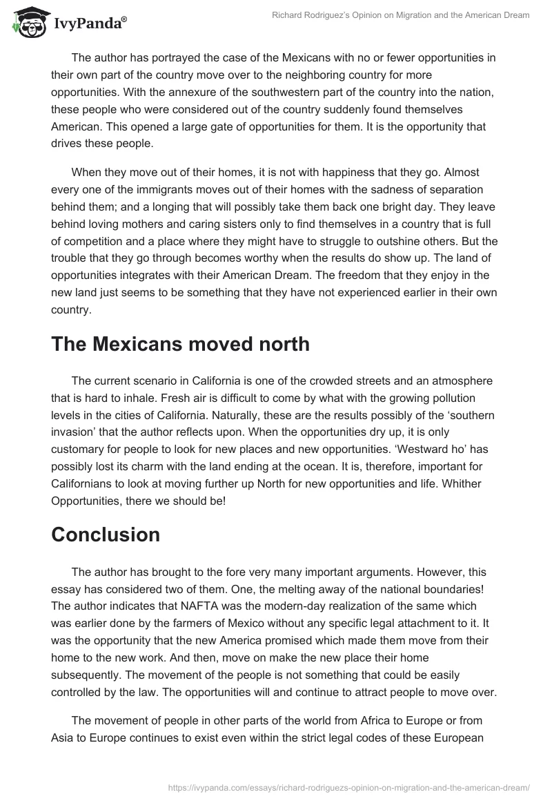 Richard Rodriguez’s Opinion on Migration and the American Dream. Page 3
