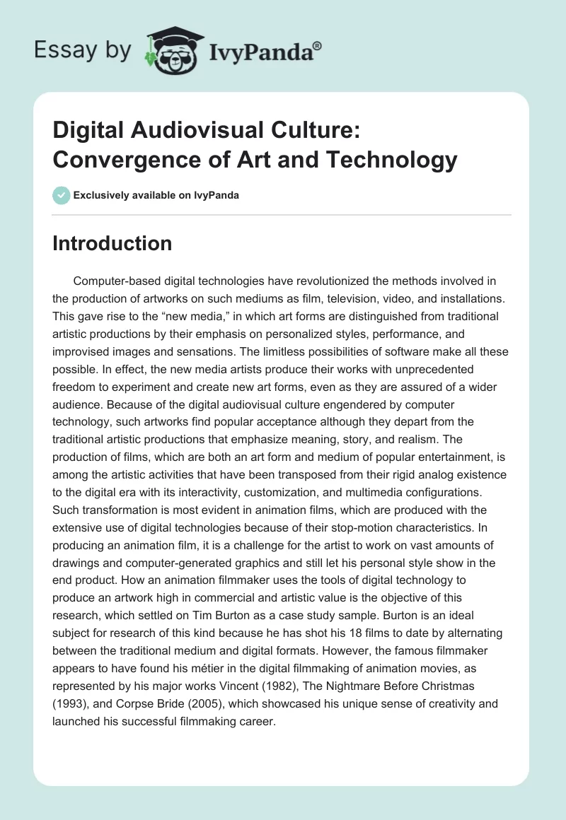 Digital Audiovisual Culture: Convergence of Art and Technology. Page 1