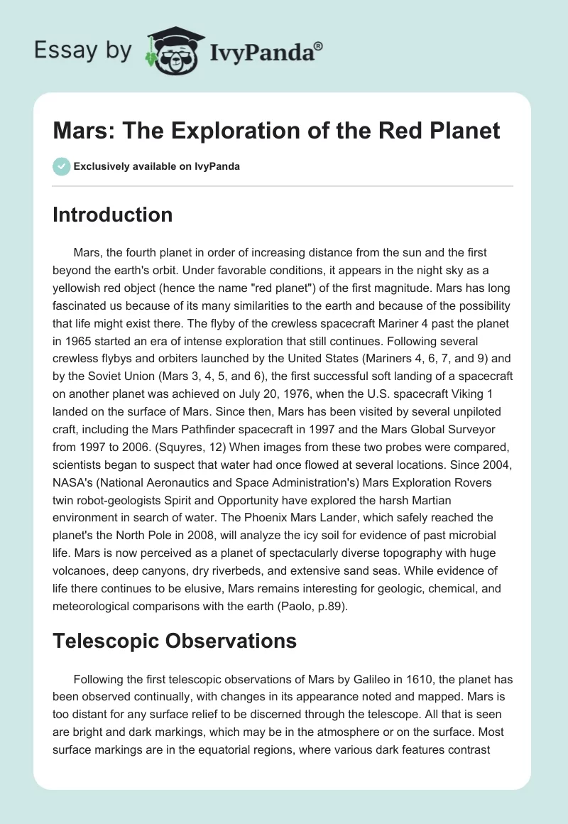 Mars: The Exploration of the Red Planet. Page 1