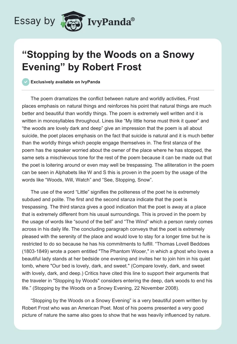 “Stopping by the Woods on a Snowy Evening” by Robert Frost. Page 1