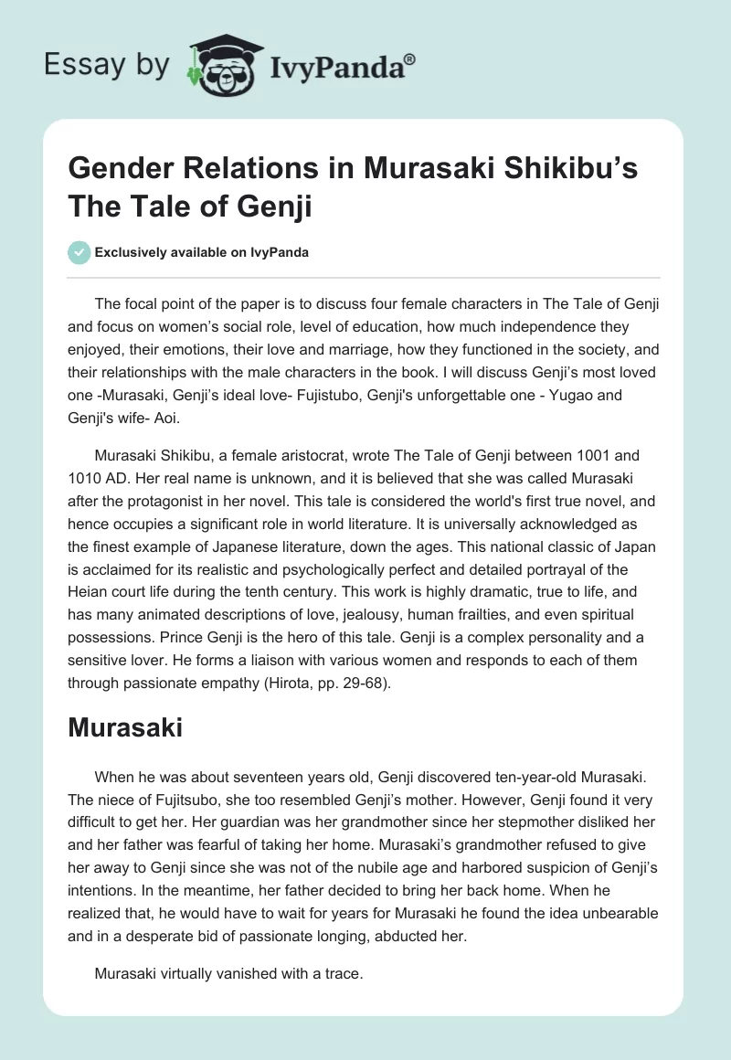Gender Relations in Murasaki Shikibu’s "The Tale of Genji". Page 1
