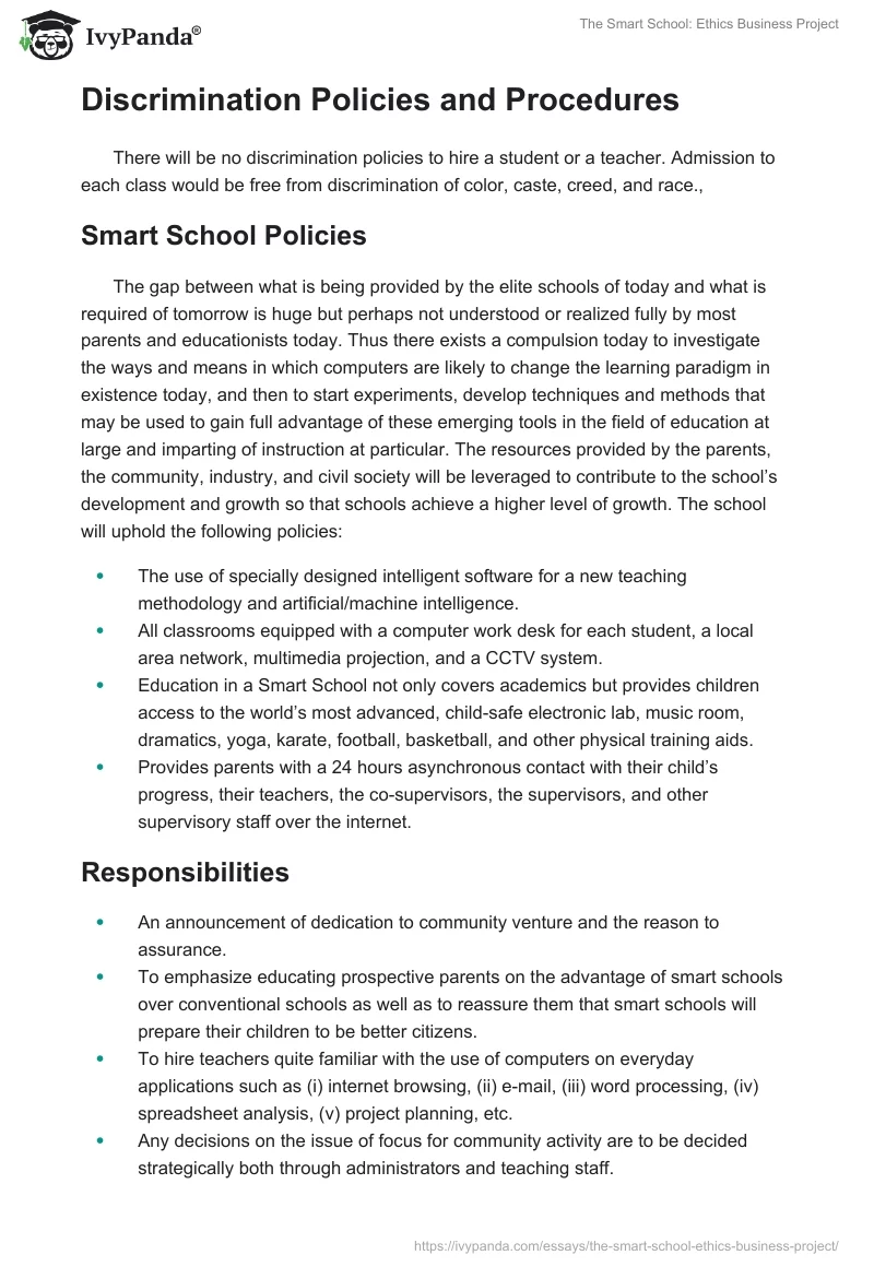 The Smart School: Ethics Business Project. Page 3