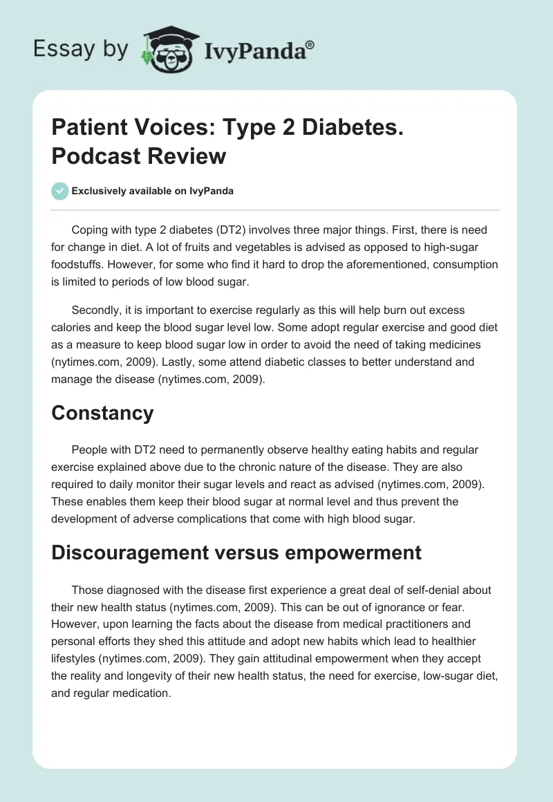 Patient Voices: Type 2 Diabetes. Podcast Review. Page 1