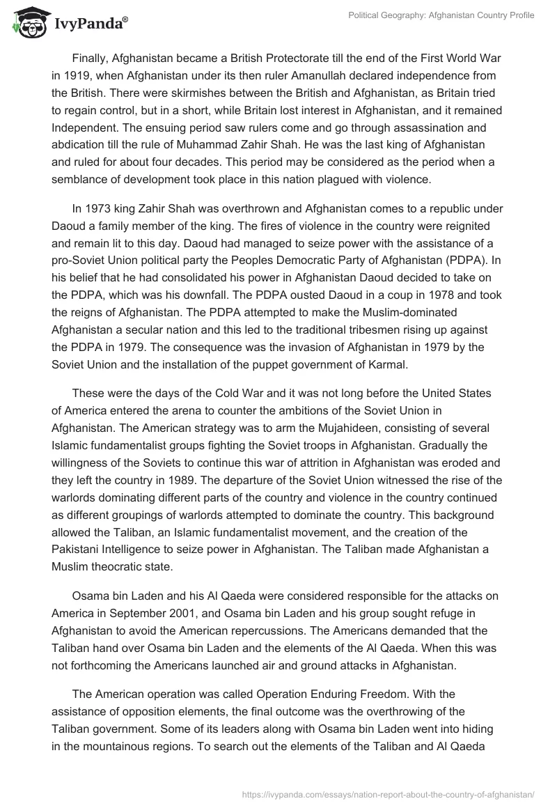 Political Geography: Afghanistan Country Profile. Page 2