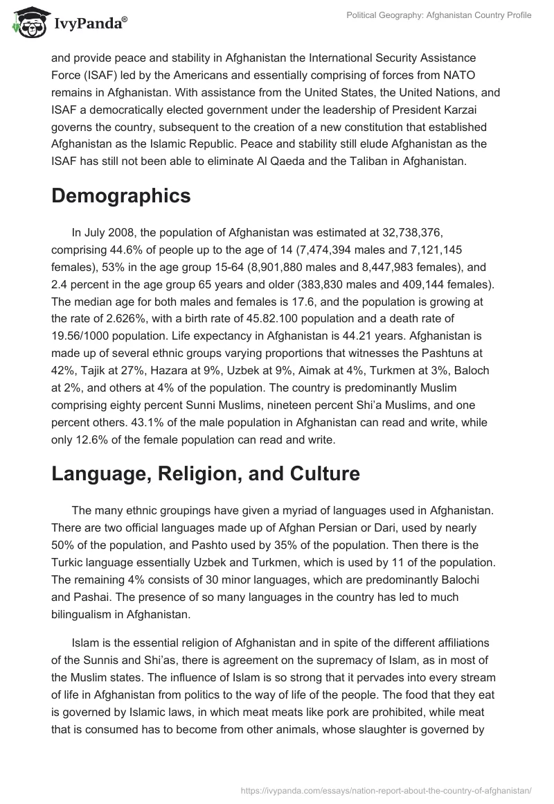 Political Geography: Afghanistan Country Profile. Page 3