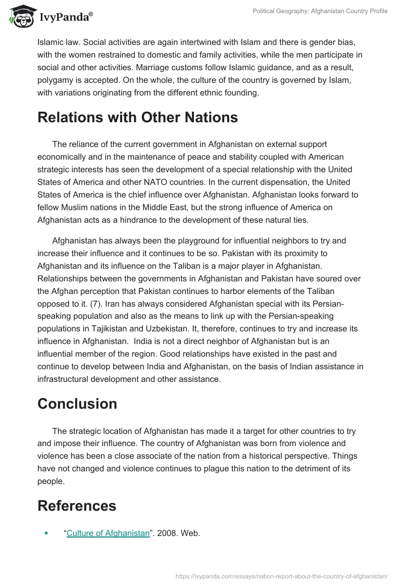 Political Geography: Afghanistan Country Profile. Page 4