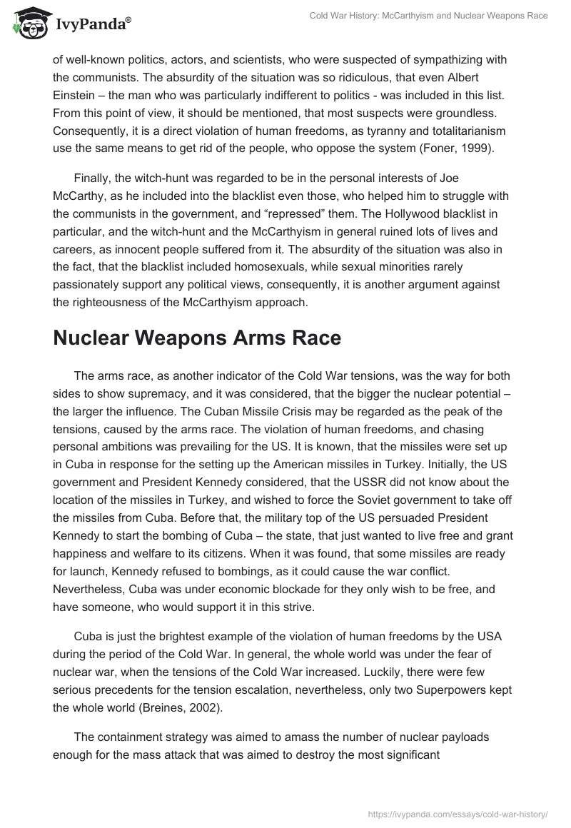 Cold War History: McCarthyism and Nuclear Weapons Race. Page 2