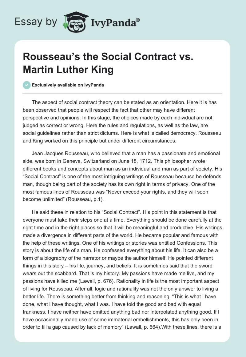 Rousseau’s the Social Contract vs. Martin Luther King. Page 1