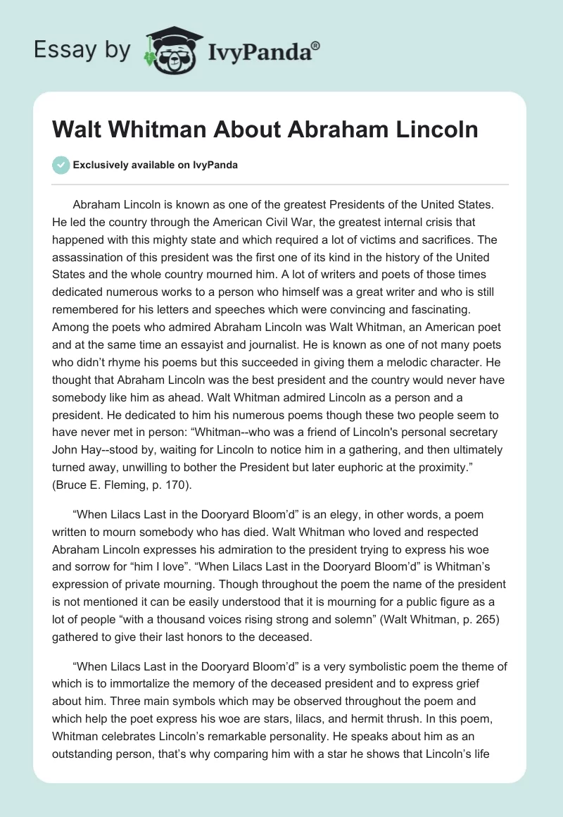 Walt Whitman About Abraham Lincoln. Page 1