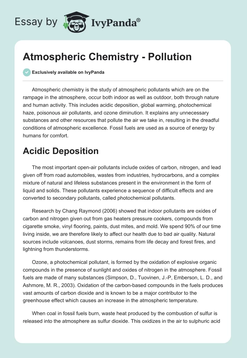 Atmospheric Chemistry - Pollution. Page 1