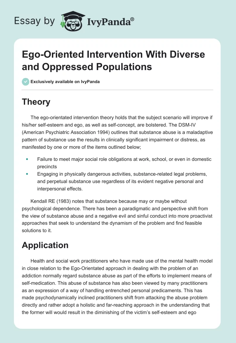 Ego-Oriented Intervention With Diverse and Oppressed Populations. Page 1