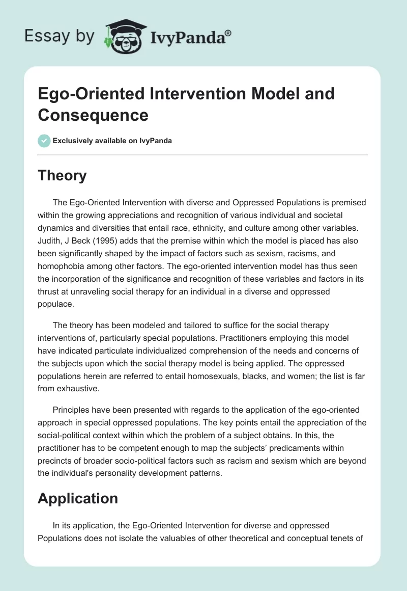 Ego-Oriented Intervention Model and Consequence. Page 1