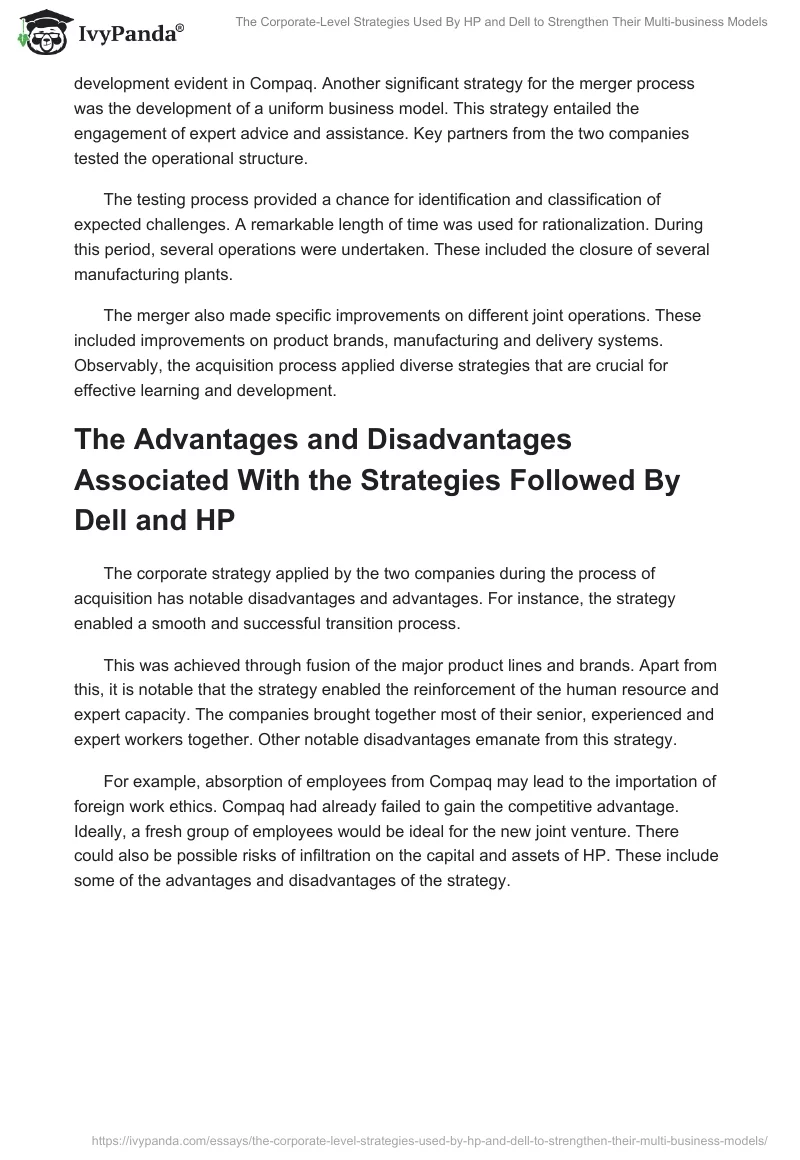 The Corporate-Level Strategies Used by HP and Dell to Strengthen Their Multi-Business Models. Page 2