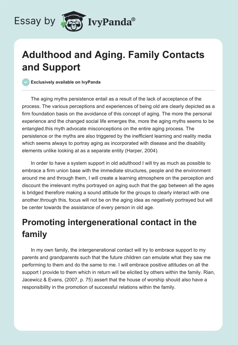 Adulthood and Aging. Family Contacts and Support. Page 1