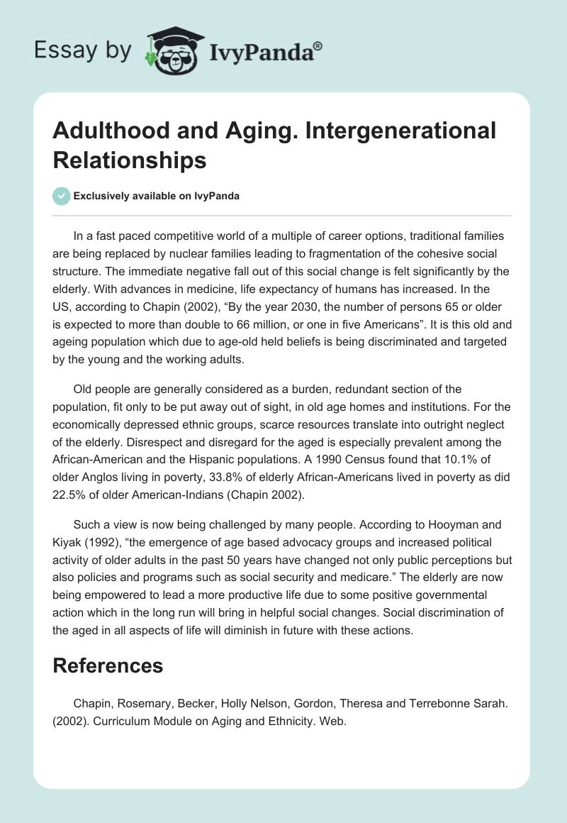 Adulthood and Aging. Intergenerational Relationships. Page 1