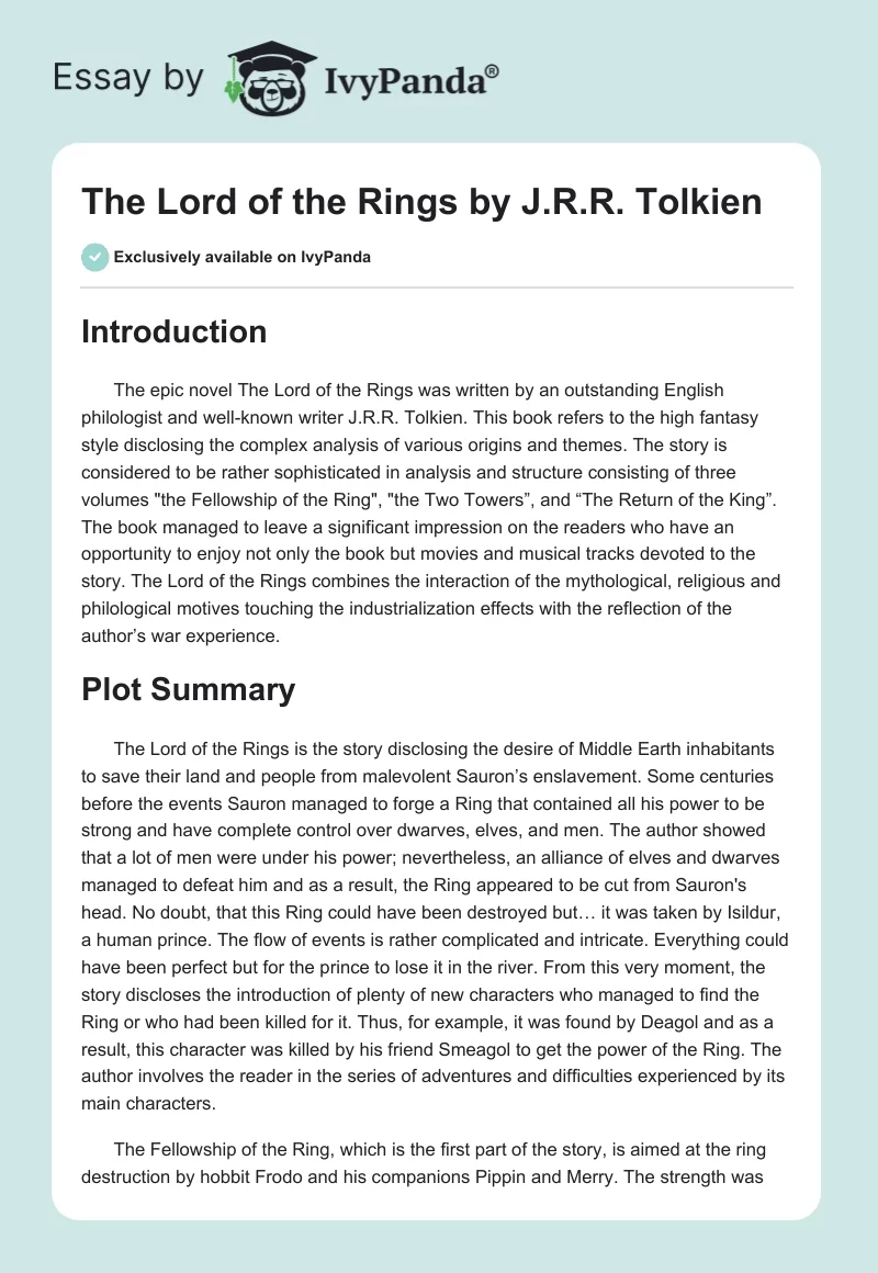 "The Lord of the Rings" by J.R.R. Tolkien. Page 1
