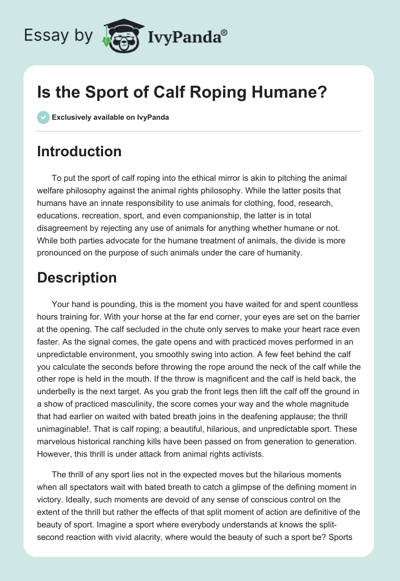 Is the Sport of Calf Roping Humane?. Page 1