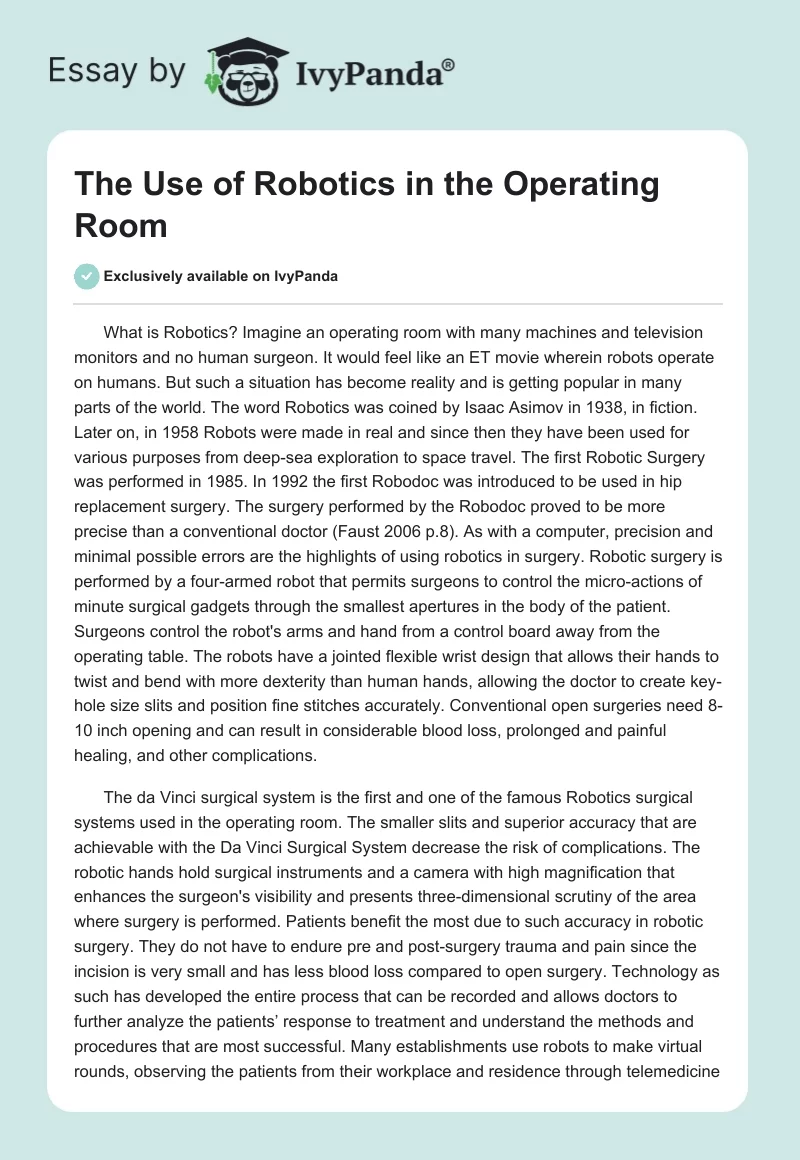 The Use of Robotics in the Operating Room. Page 1
