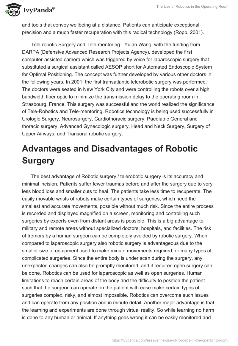 The Use of Robotics in the Operating Room. Page 2