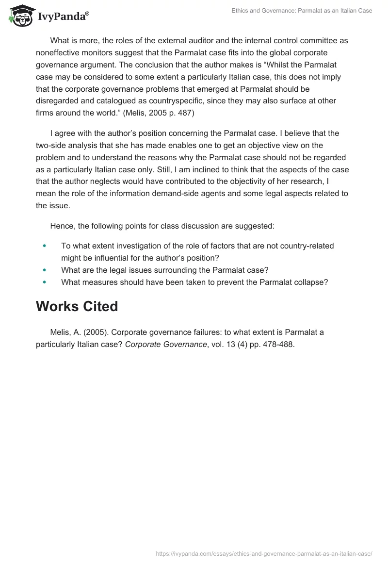 Ethics and Governance: Parmalat as an Italian Case. Page 2