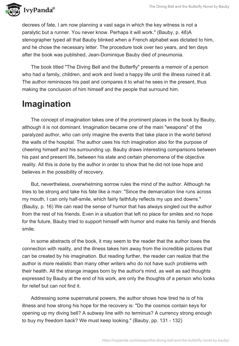 "The Diving Bell and the Butterfly" Novel by Bauby. Page 2