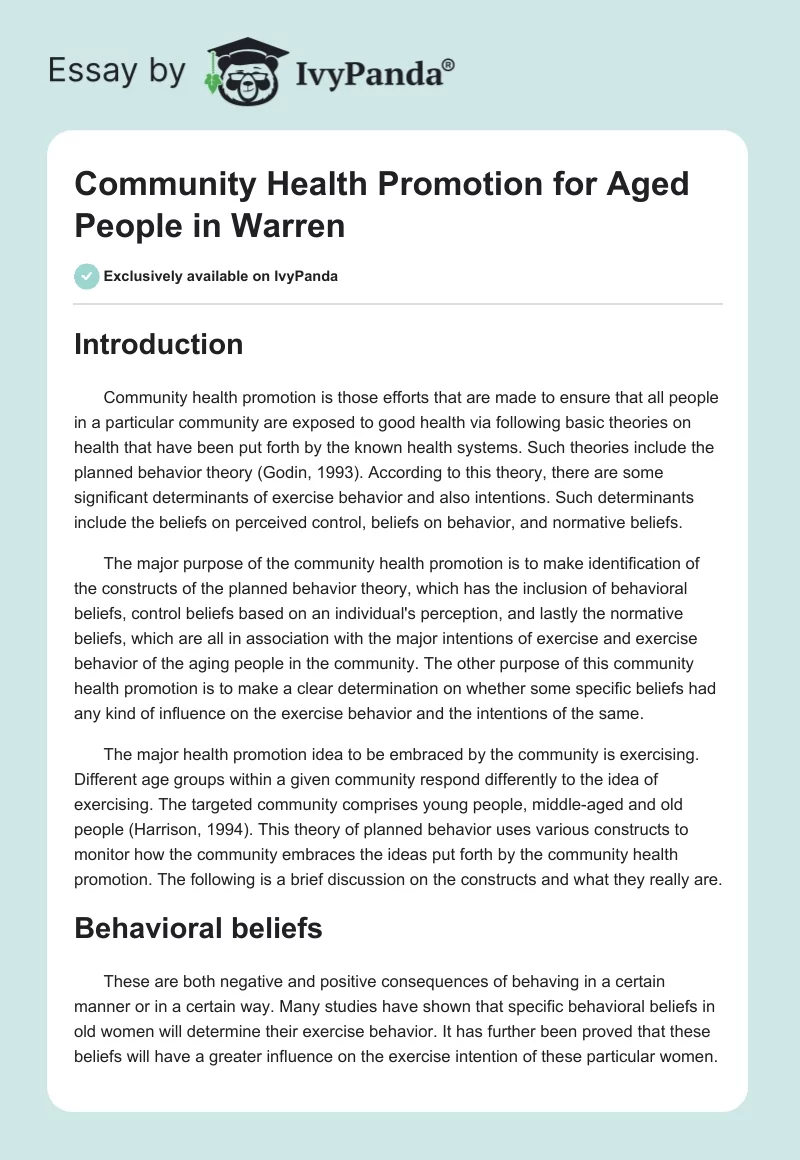 Community Health Promotion for Aged People in Warren. Page 1