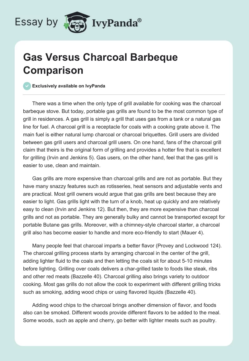 Gas Versus Charcoal Barbeque Comparison. Page 1