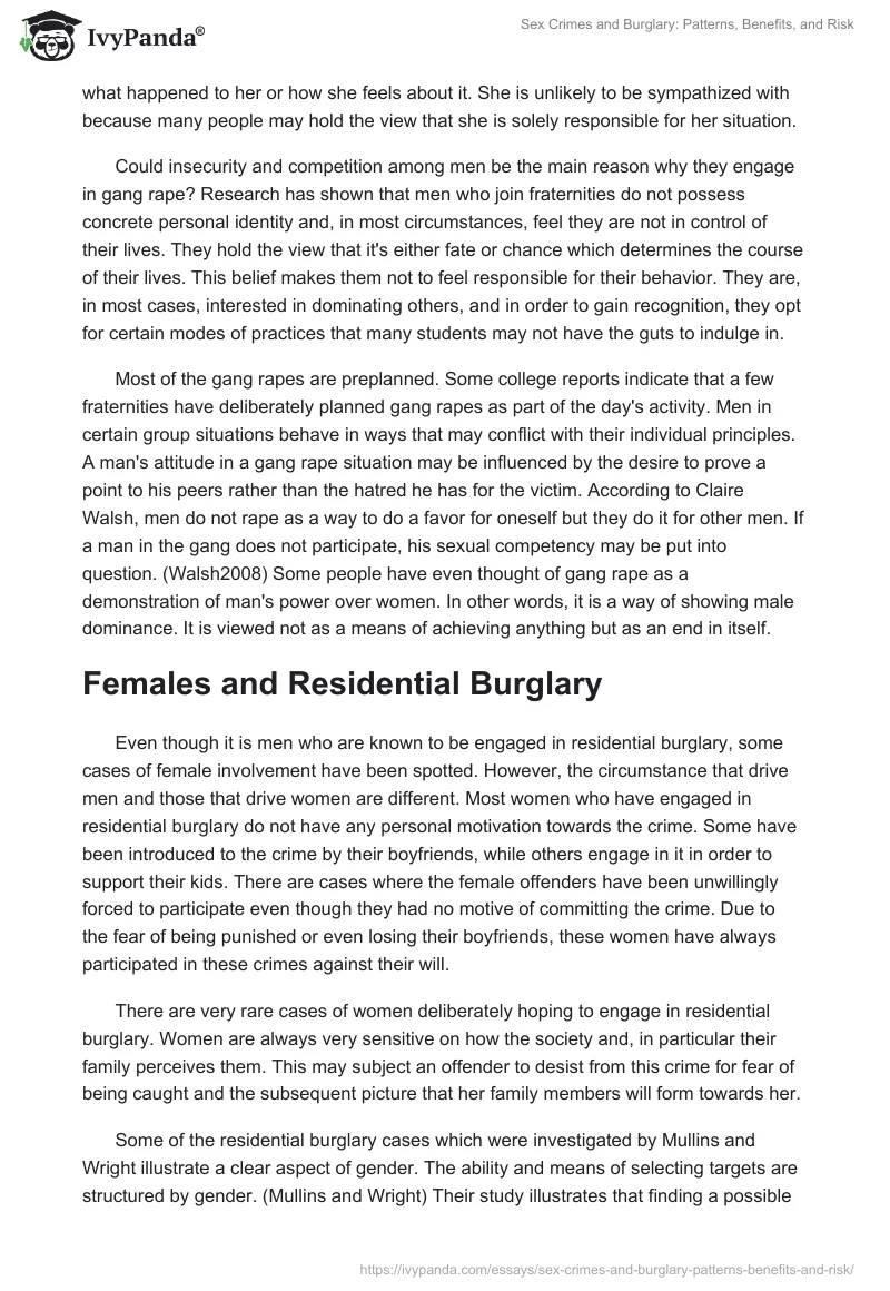 Sex Crimes and Burglary: Patterns, Benefits, and Risk. Page 3