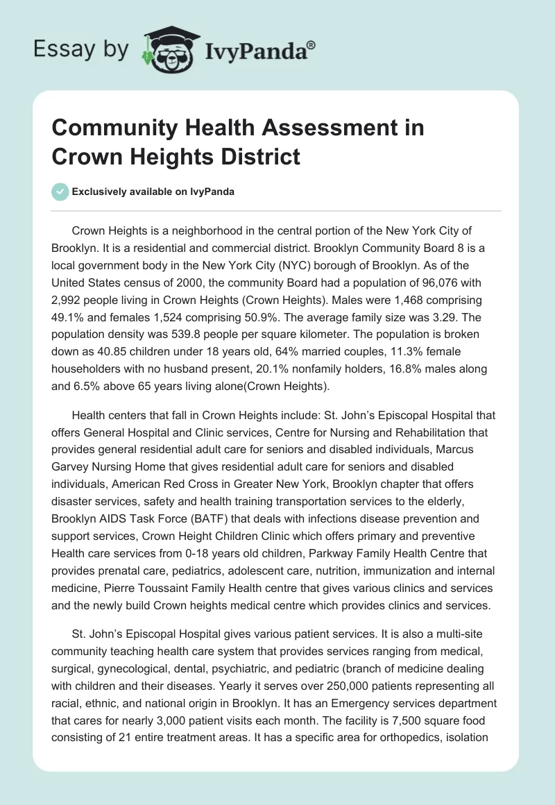 Community Health Assessment in Crown Heights District. Page 1