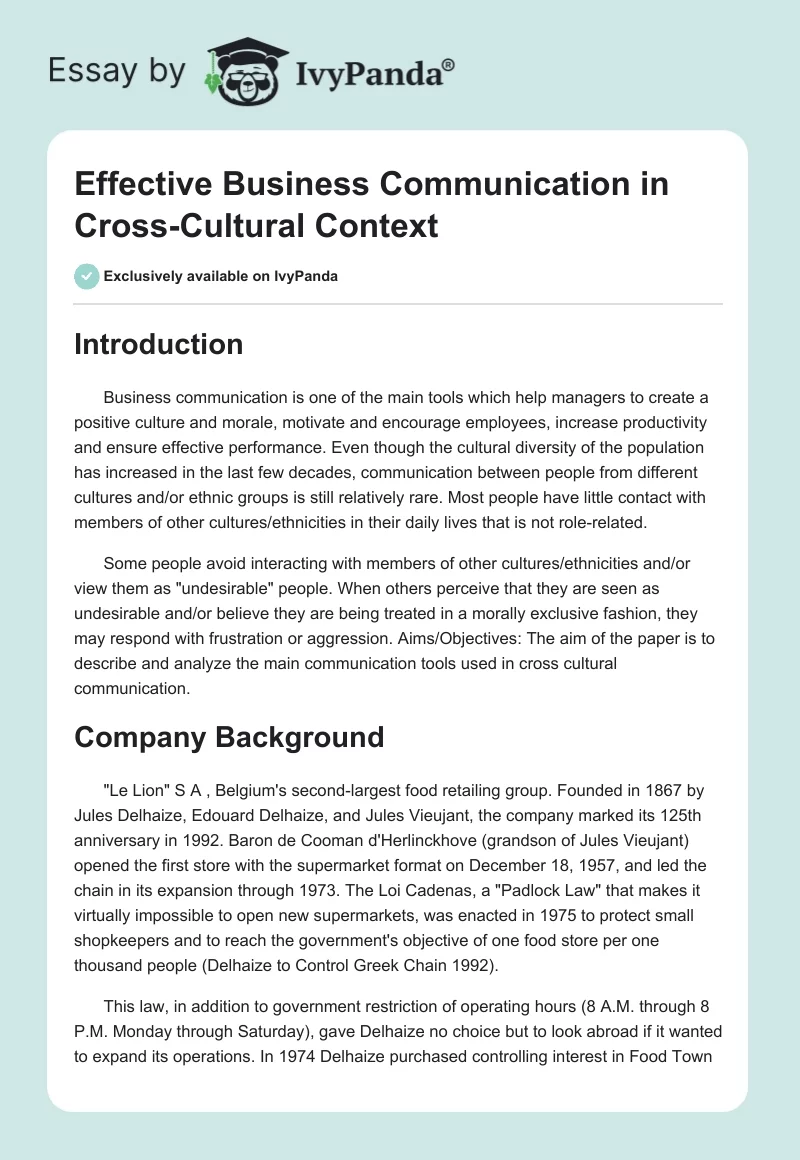 Effective Business Communication in Cross-Cultural Context. Page 1