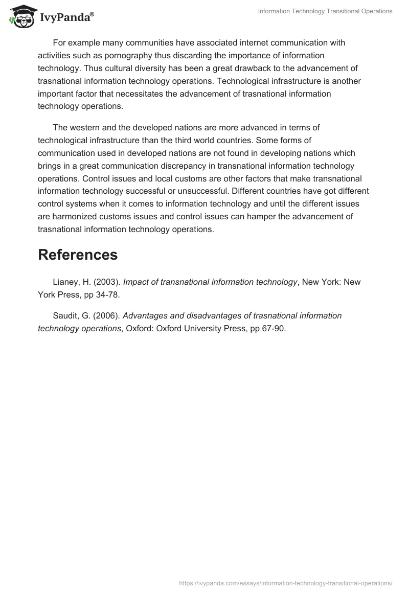 Information Technology Transitional Operations. Page 3