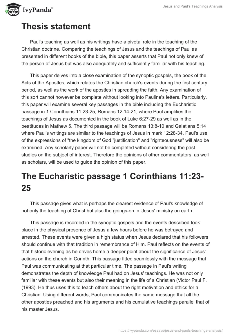 Jesus and Paul’s Teachings Analysis. Page 2