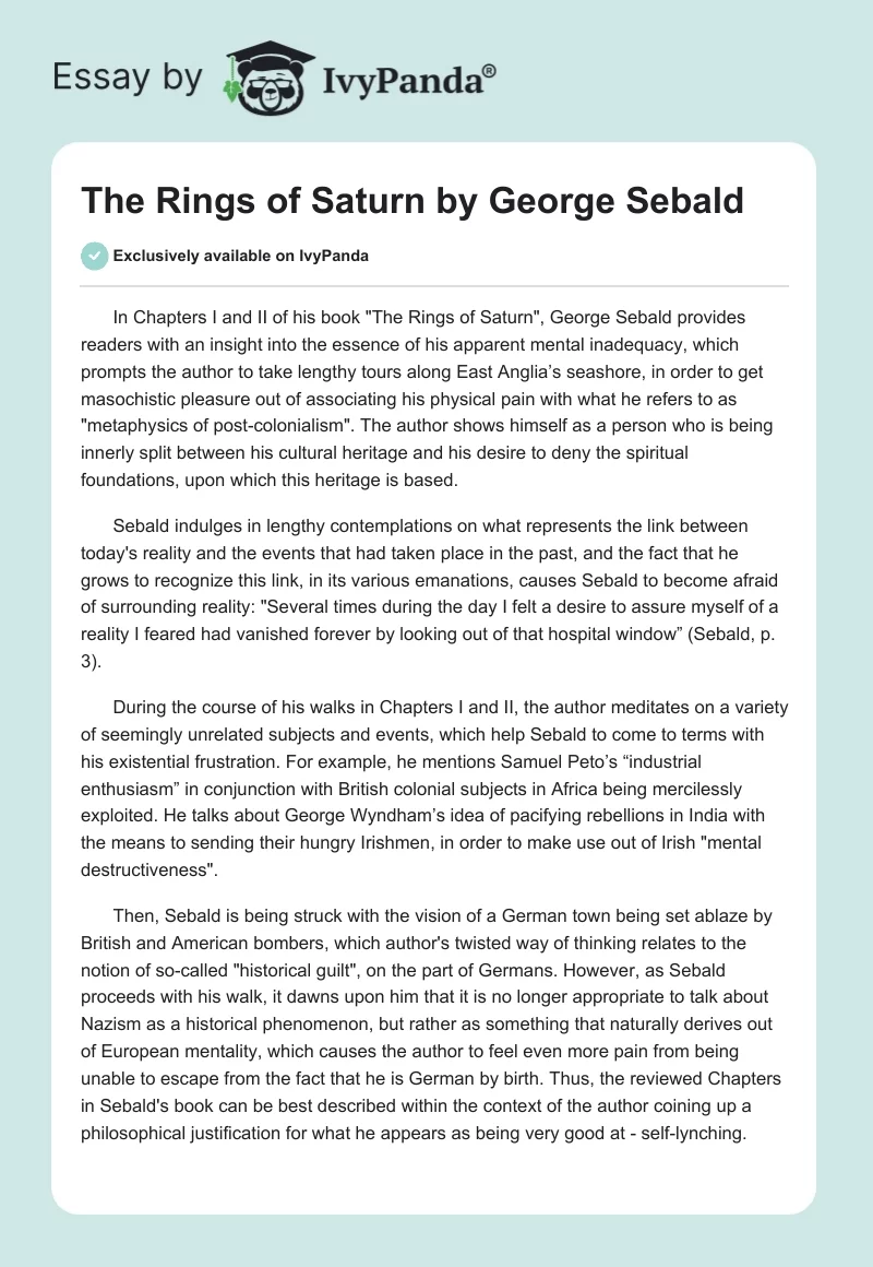 "The Rings of Saturn" by George Sebald. Page 1