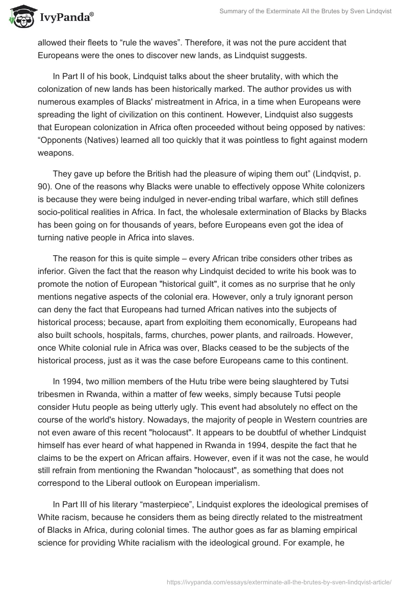 Summary of the "Exterminate All the Brutes" by Sven Lindqvist. Page 2