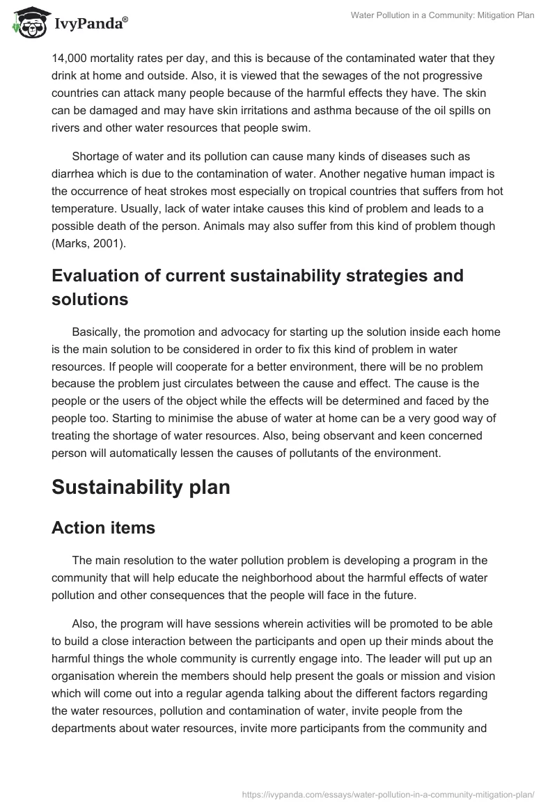 Water Pollution in a Community: Mitigation Plan. Page 3