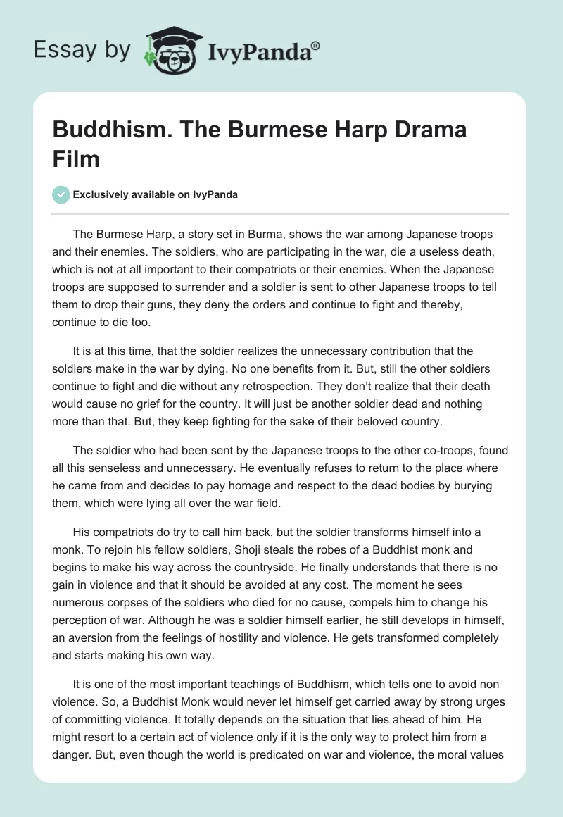 Buddhism. "The Burmese Harp" Drama Film. Page 1