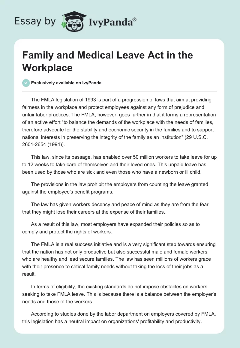 Family and Medical Leave Act in the Workplace. Page 1