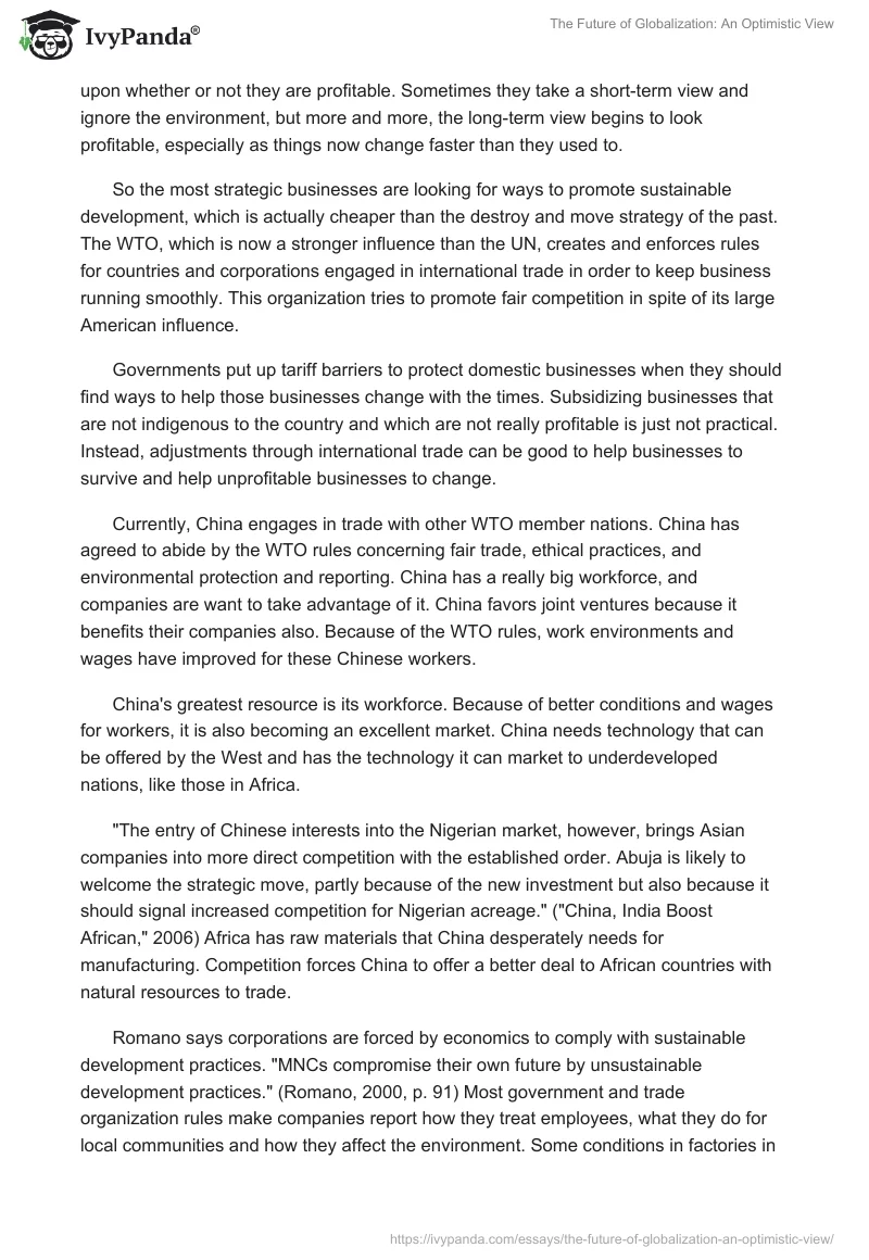 The Future of Globalization: An Optimistic View. Page 2